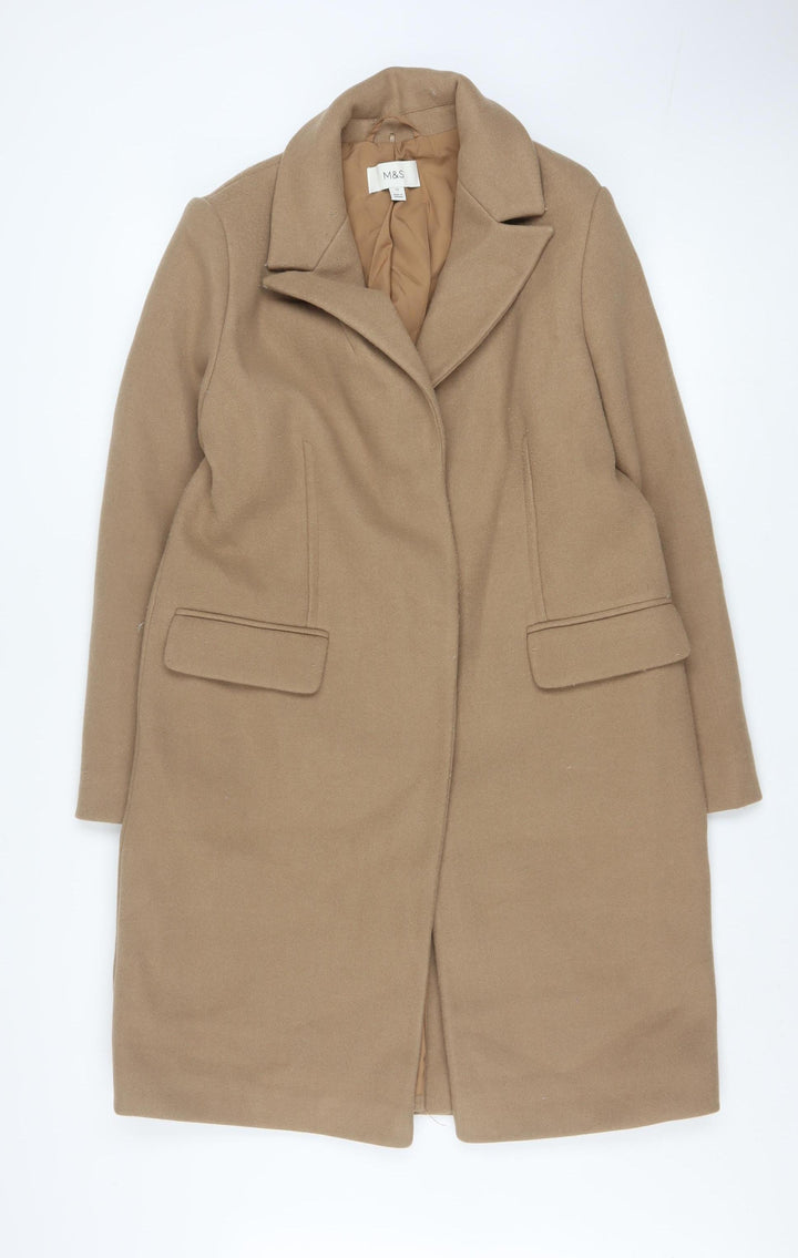 Marks and Spencer Women Beige Size 12 Long Overcoat Classic Style
