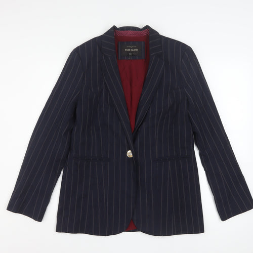 River Island Women's Blue Pinstripe Blazer Size 10 Business Style
