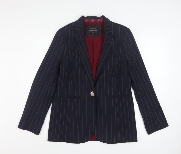 River Island Women's Blue Pinstripe Blazer Size 10 Business Style