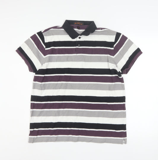 Ben Sherman Men's Multicoloured XL Striped Cotton Polo Shirt