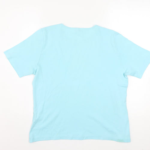 Peter Hahn Women Blue T-Shirt Size 18 Short Sleeve Beaded Cotton