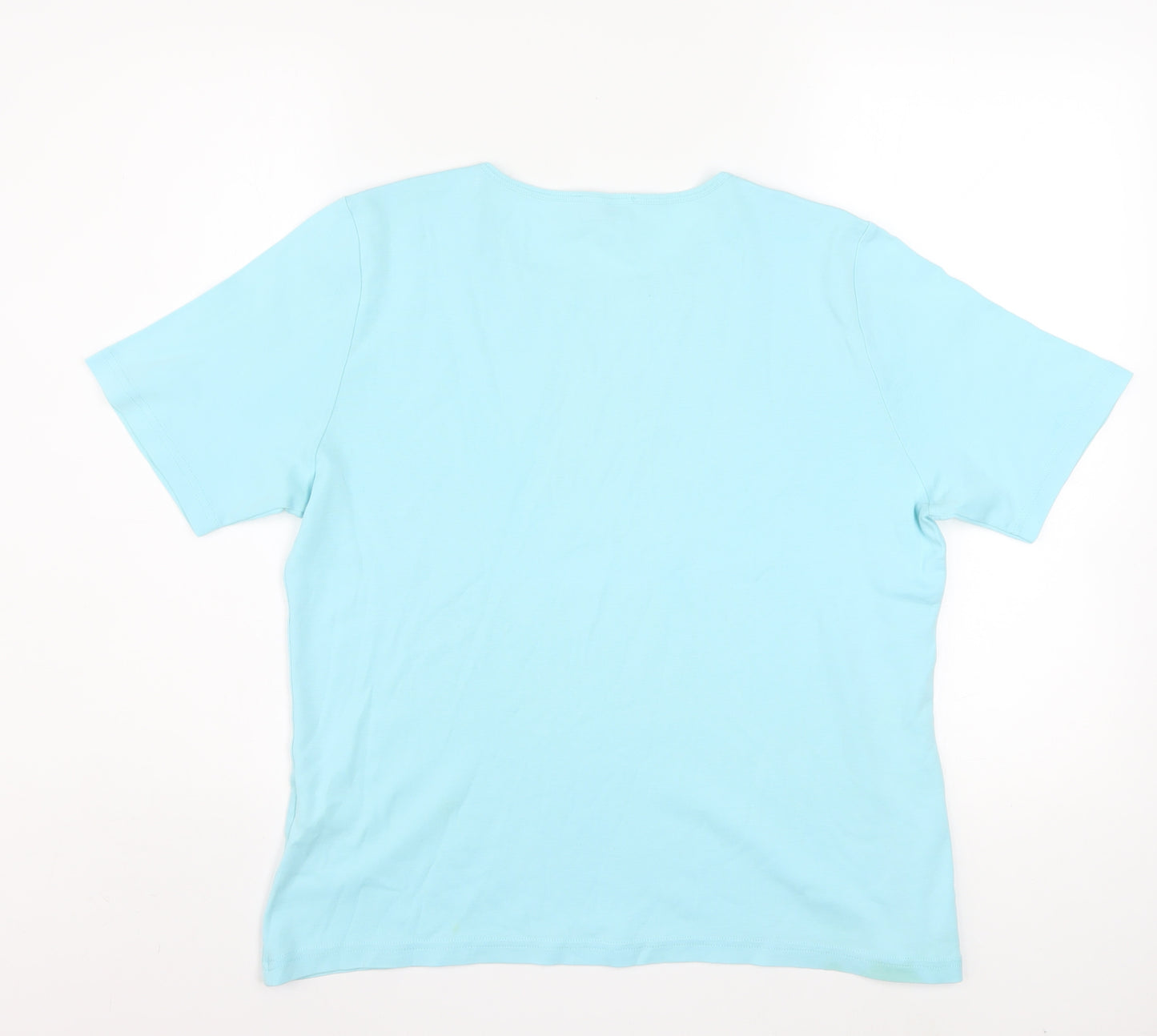 Peter Hahn Women Blue T-Shirt Size 18 Short Sleeve Beaded Cotton
