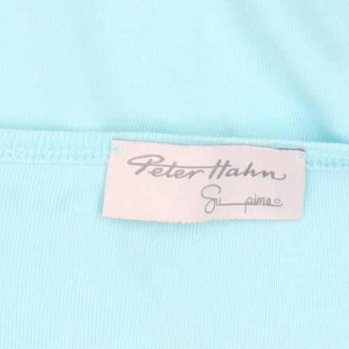 Peter Hahn Women Blue T-Shirt Size 18 Short Sleeve Beaded Cotton