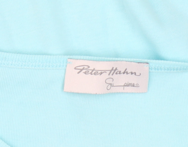 Peter Hahn Women Blue T-Shirt Size 18 Short Sleeve Beaded Cotton