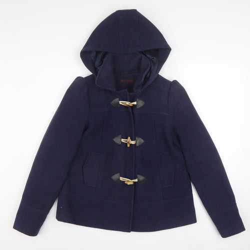 Miss Selfridge Women's Blue Hooded Duffle Coat Size 6