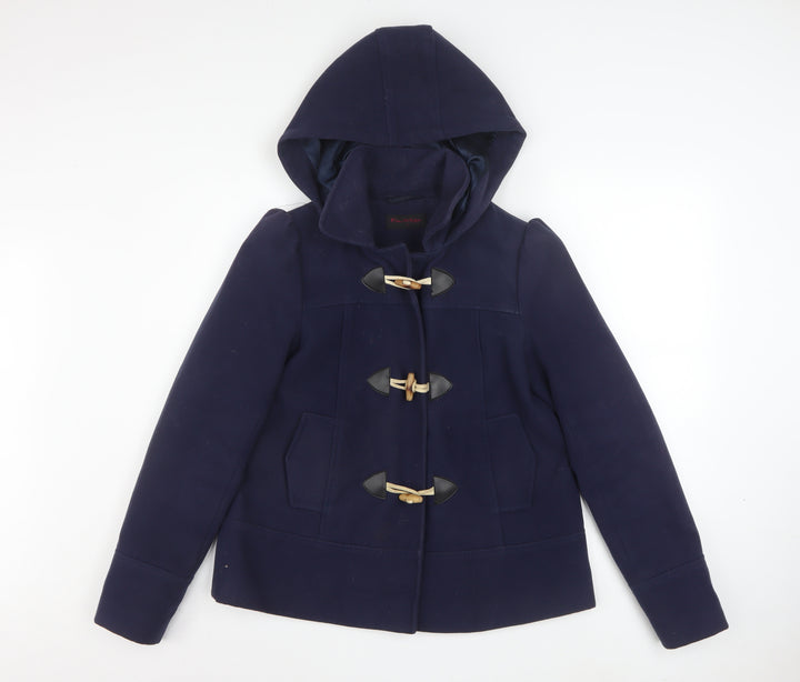 Miss Selfridge Women's Blue Hooded Duffle Coat Size 6