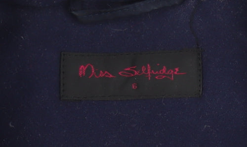 Miss Selfridge Women's Blue Hooded Duffle Coat Size 6