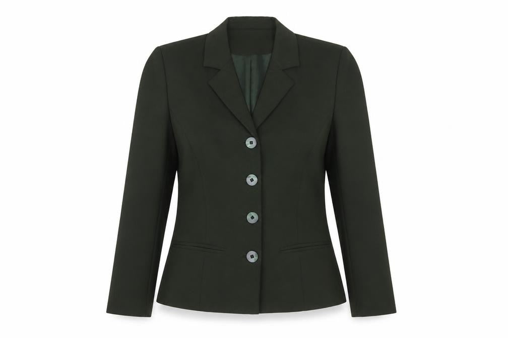 Front view of Richards women’s green petite, size UK 8, classic blazer jacket