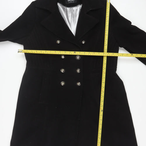 Wallis Women’s Black Long Pea Coat UK 16 Lined Button Classic Style