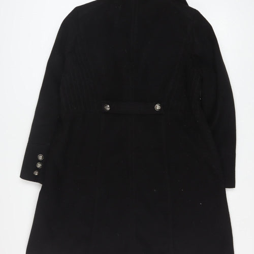 Wallis Women’s Black Long Pea Coat UK 16 Lined Button Classic Style