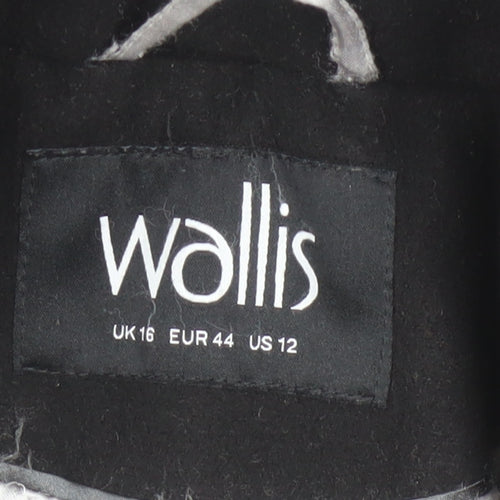 Wallis Women’s Black Long Pea Coat UK 16 Lined Button Classic Style