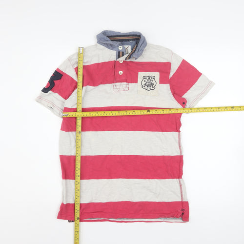 Next Men's Red Striped Polo Shirt Small Cotton Button Collar