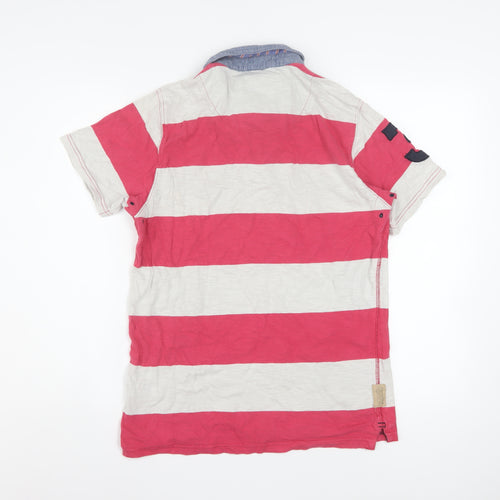Next Men's Red Striped Polo Shirt Small Cotton Button Collar