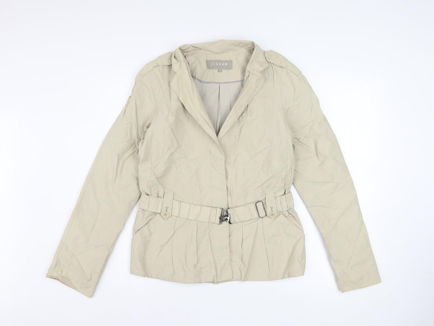 Jigsaw Women Beige Belted Short Trench Coat Jacket Size 10