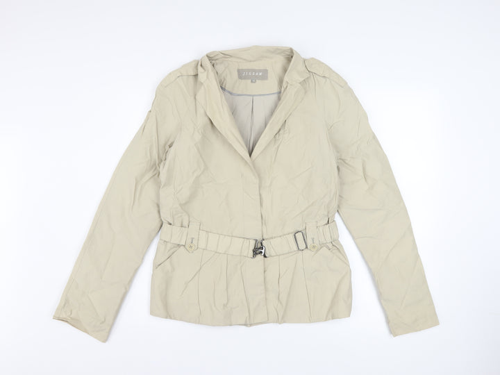 Jigsaw Women Beige Belted Short Trench Coat Jacket Size 10