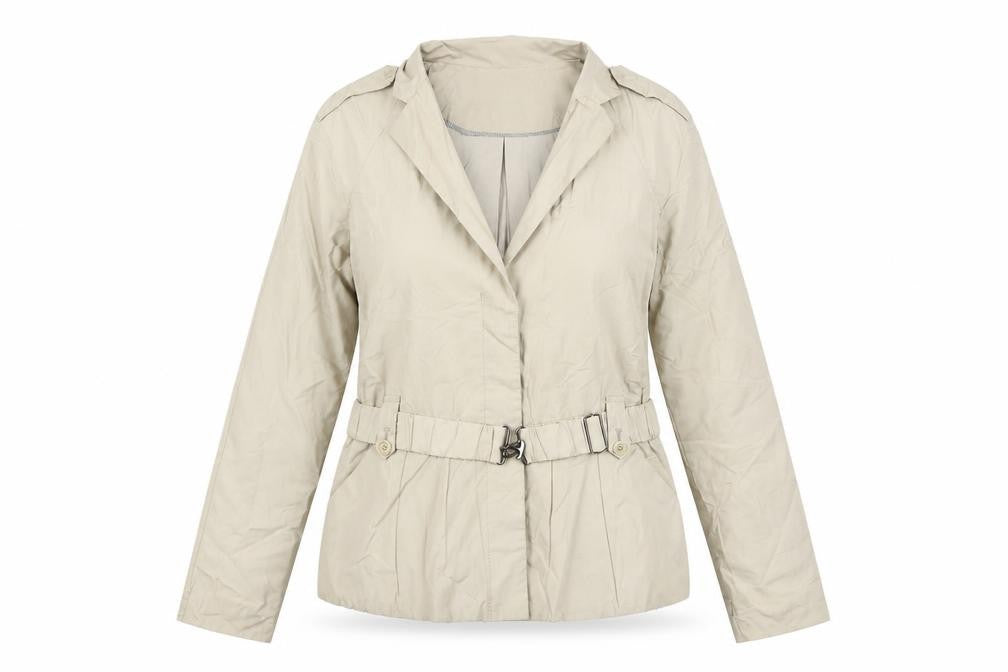 Front view of Jigsaw Women Beige Belted Short Trench Coat Jacket, size 10