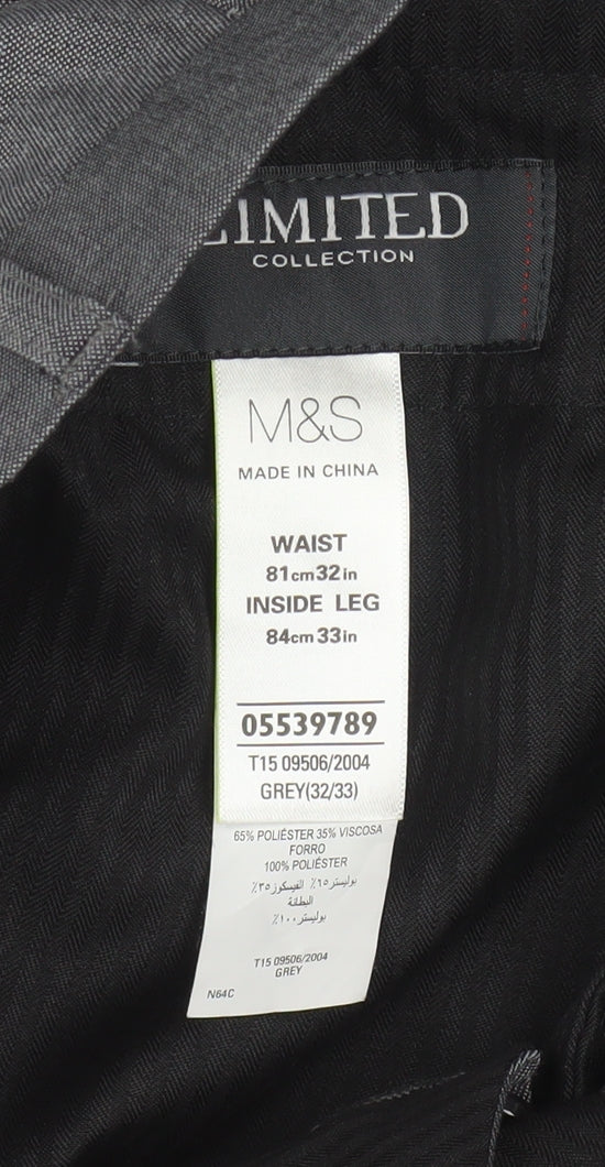 Marks and Spencer Men’s Grey Dress Pants 32R Regular Fit Trousers