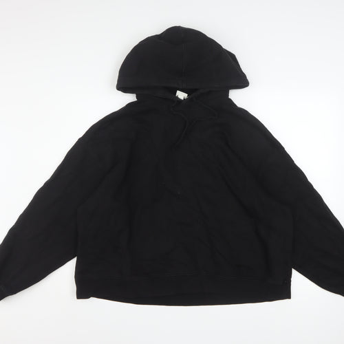 H&M Women's Black Pullover Hoodie Size L Cotton Casual Sweatshirt