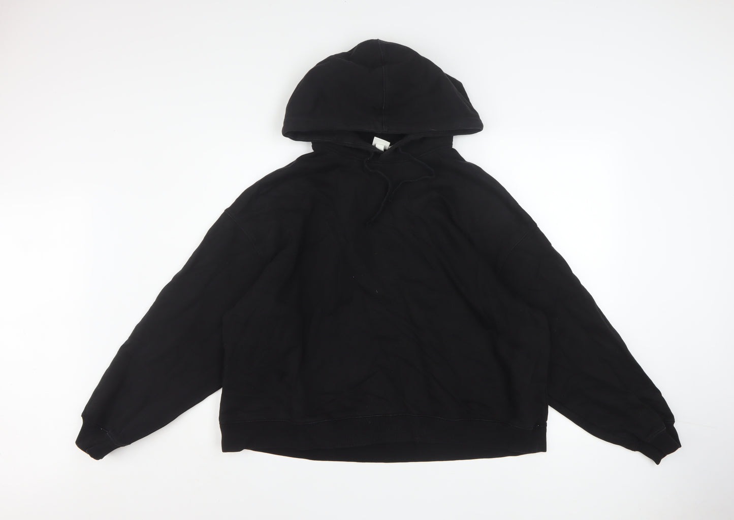 H&M Women's Black Pullover Hoodie Size L Cotton Casual Sweatshirt