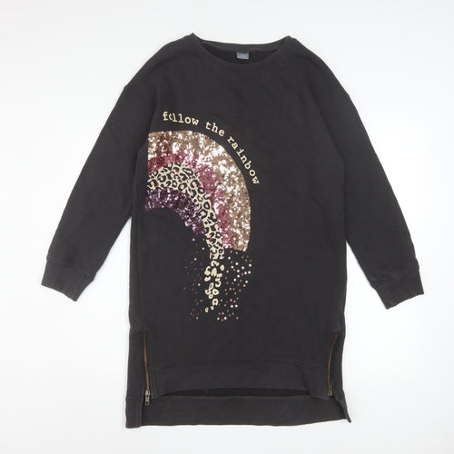 Next Girls Black Sequin Rainbow Sweatshirt 13 Years Pullover Fleece