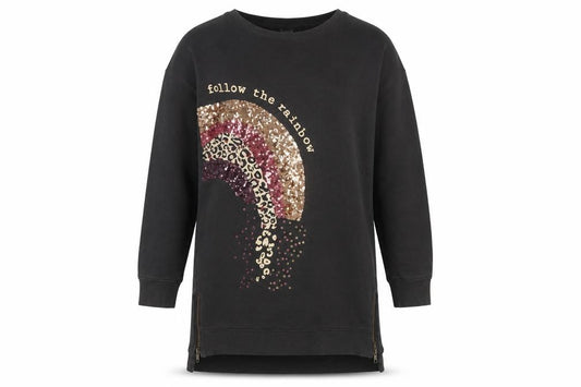 Front view of Next girls’ black sequin rainbow sweatshirt 13 years pullover fleece