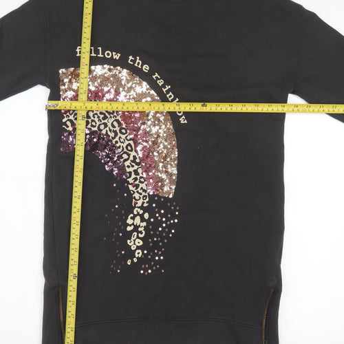 Next Girls Black Sequin Rainbow Sweatshirt 13 Years Pullover Fleece