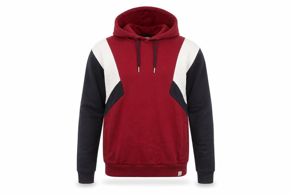 Front view of Next Men's Red Colour Block Pullover Hoodie, size S