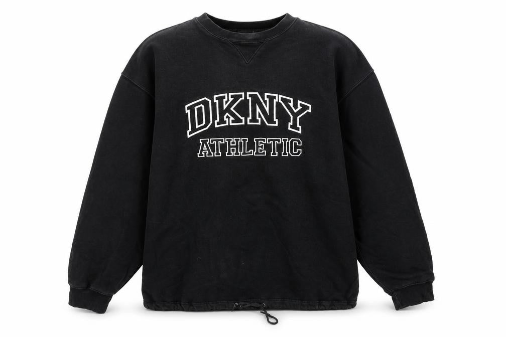 Front view of DKNY Men's Black Athletic Crew Neck Pullover Sweatshirt M