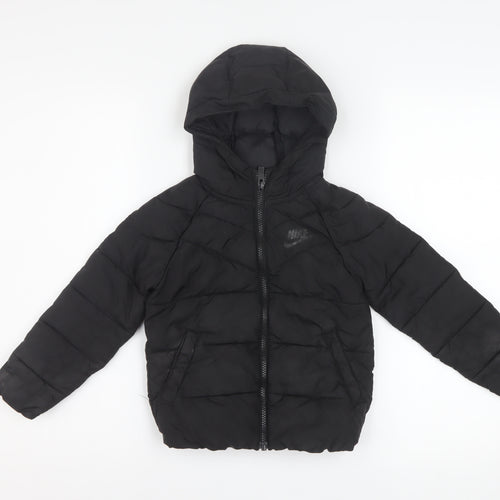 Nike Boys Black Hooded Puffer Jacket 3-4 Years Full Zip Warm Coat