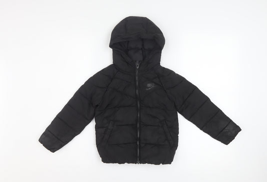 Nike Boys Black Hooded Puffer Jacket 3-4 Years Full Zip Warm Coat
