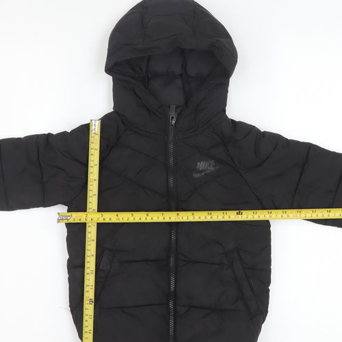 Nike Boys Black Hooded Puffer Jacket 3-4 Years Full Zip Warm Coat