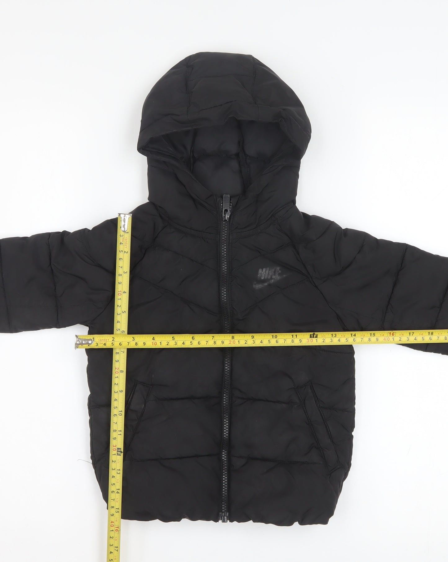 Nike Boys Black Hooded Puffer Jacket 3-4 Years Full Zip Warm Coat