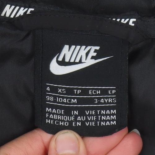 Nike Boys Black Hooded Puffer Jacket 3-4 Years Full Zip Warm Coat