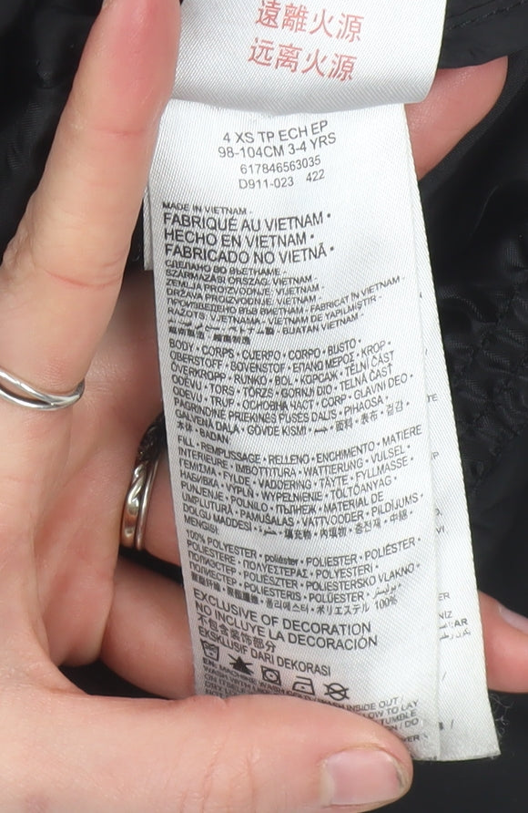 Nike Boys Black Hooded Puffer Jacket 3-4 Years Full Zip Warm Coat