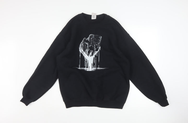 Gildan Men’s Black Graphic Pullover Sweatshirt M Heavyweight Fleece