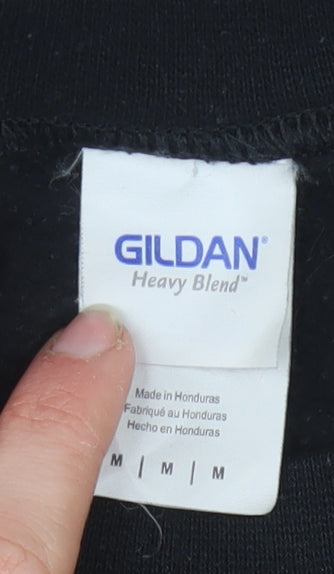 Gildan Men’s Black Graphic Pullover Sweatshirt M Heavyweight Fleece
