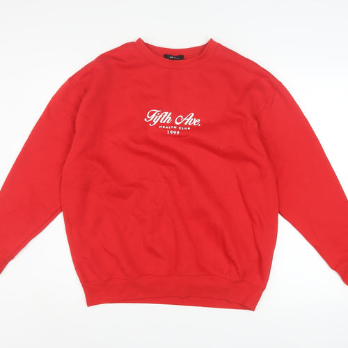 New Look Men's Red Crew Neck Graphic Pullover Sweatshirt Size S
