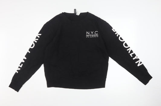 H&M Divided Womens Black NYC Brooklyn Sweatshirt Size 14 Cotton