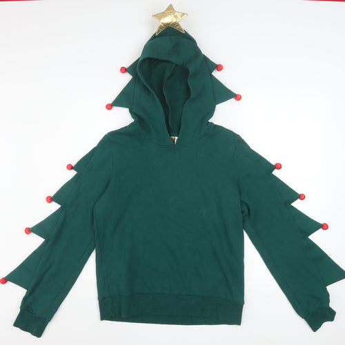H&M Divided Women Green Christmas Tree Hoodie Size S Cotton Blend