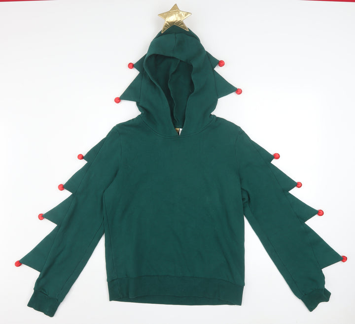 H&M Divided Women Green Christmas Tree Hoodie Size S Cotton Blend