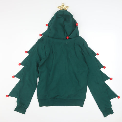 H&M Divided Women Green Christmas Tree Hoodie Size S Cotton Blend