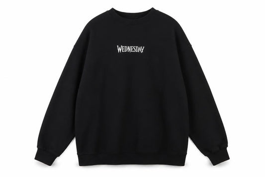 Front view of H&M Divided Women's Black Wednesday Crew Neck Sweatshirt, size 12