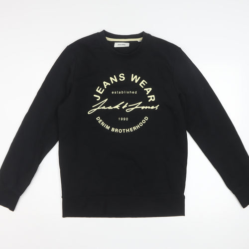 Jack & Jones Men's Black Crew Neck Sweatshirt S Pullover Graphic Print
