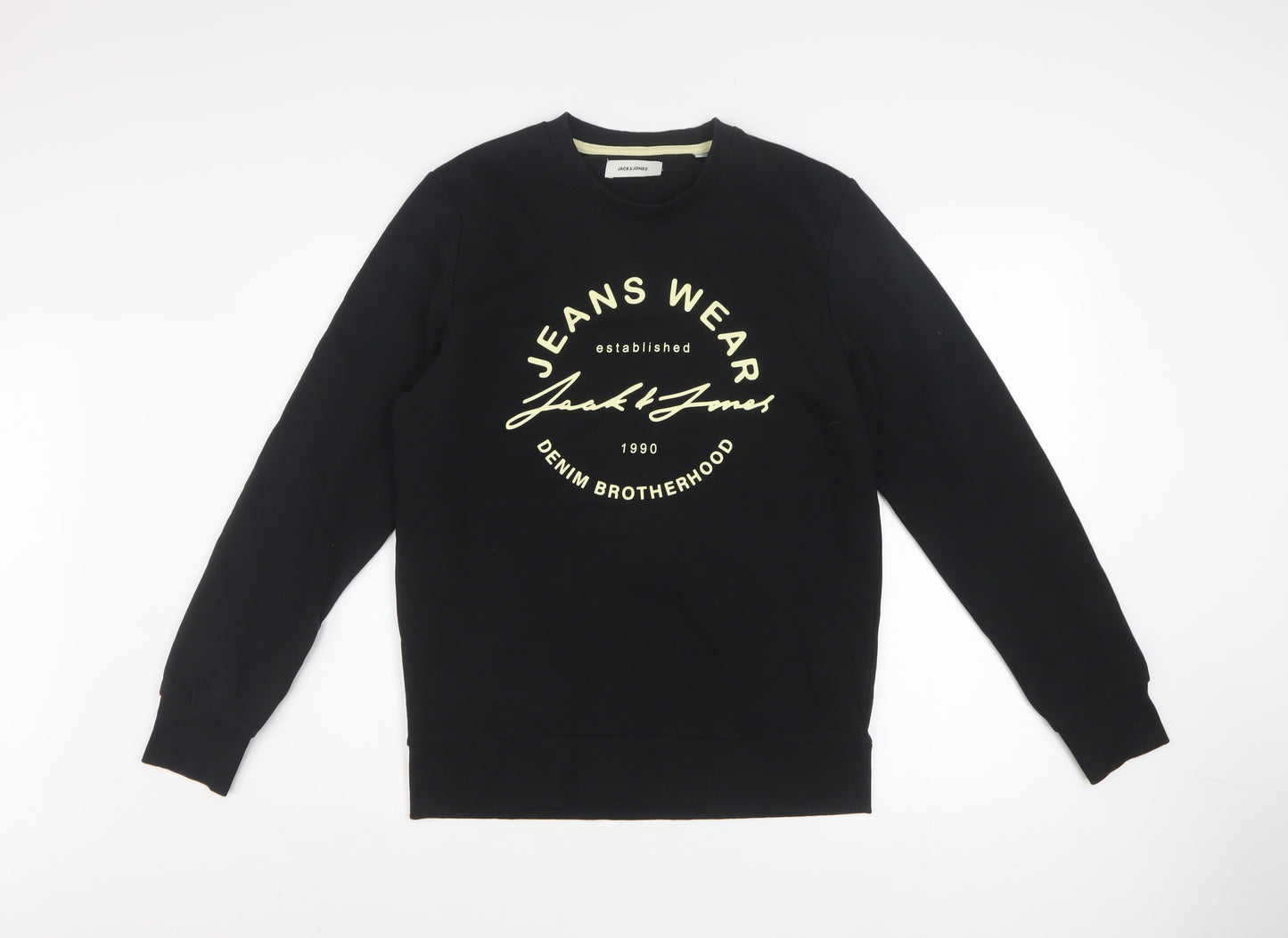 Jack & Jones Men's Black Crew Neck Sweatshirt S Pullover Graphic Print
