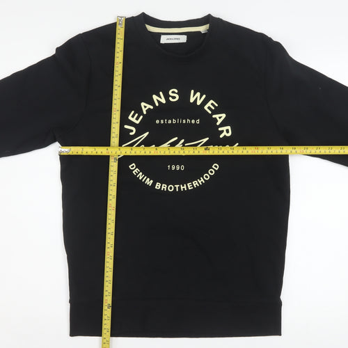Jack & Jones Men's Black Crew Neck Sweatshirt S Pullover Graphic Print