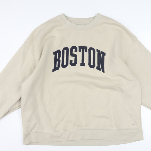 Pull & Bear Teens Beige Boston Pullover Sweatshirt XL Cotton Blend