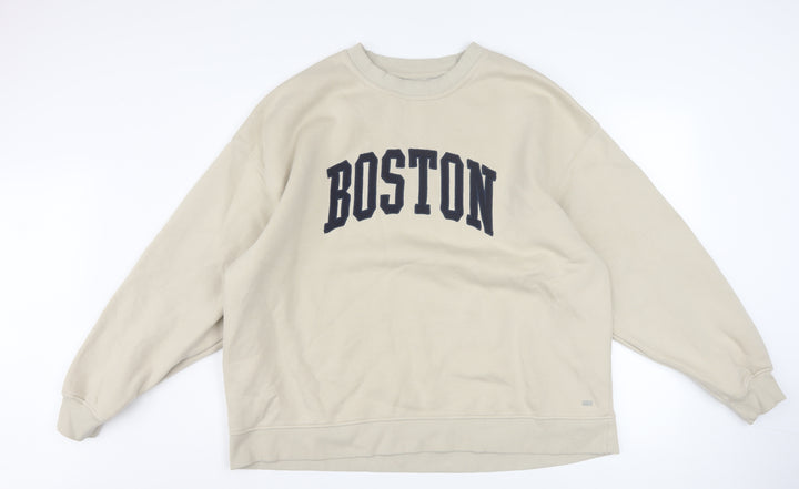 Pull & Bear Teens Beige Boston Pullover Sweatshirt XL Cotton Blend