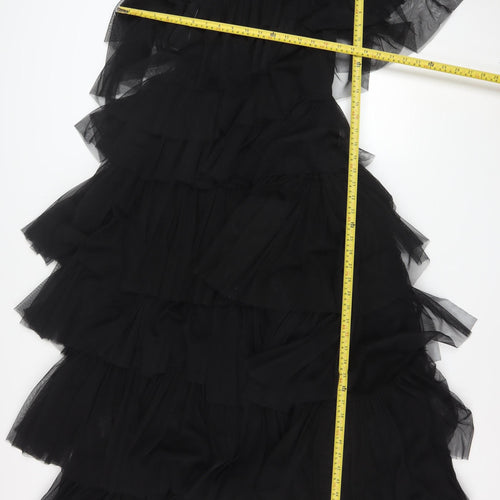 Warehouse Women’s Black One Shoulder Asymmetric Ruffle Midi Dress UK 8