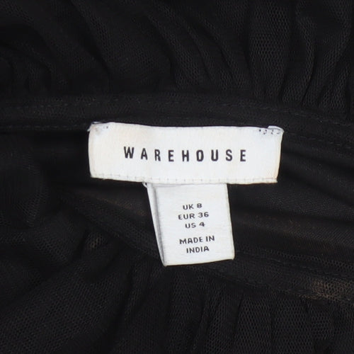 Warehouse Women’s Black One Shoulder Asymmetric Ruffle Midi Dress UK 8