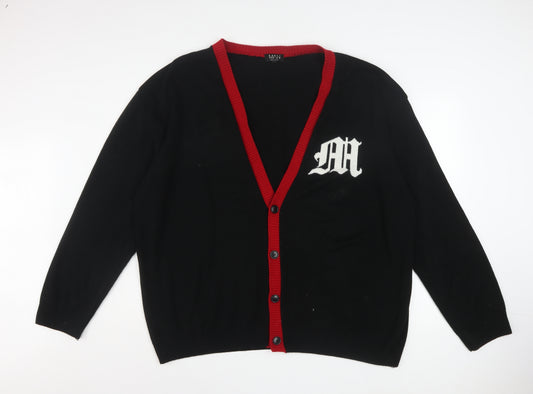 boohooMAN Men's Black Red Trim V-Neck Button Cardigan 3XL